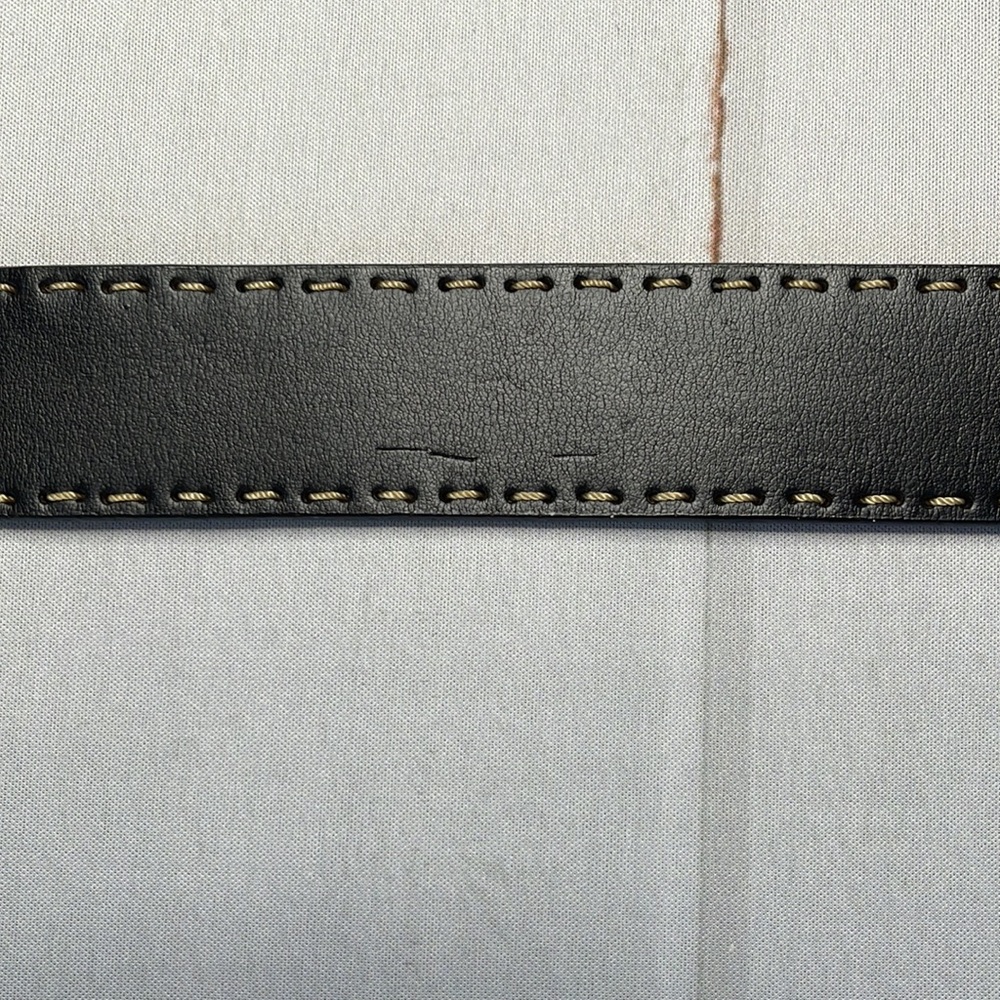 Anne Klein L Belt Black Exposed Stitching Large Ladies Leather Silver Hardware - Picture 7 of 13